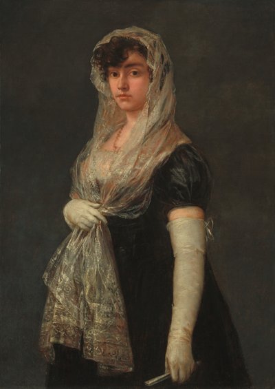 Jonge dame met een mantilla en basquina door Francisco de Goya